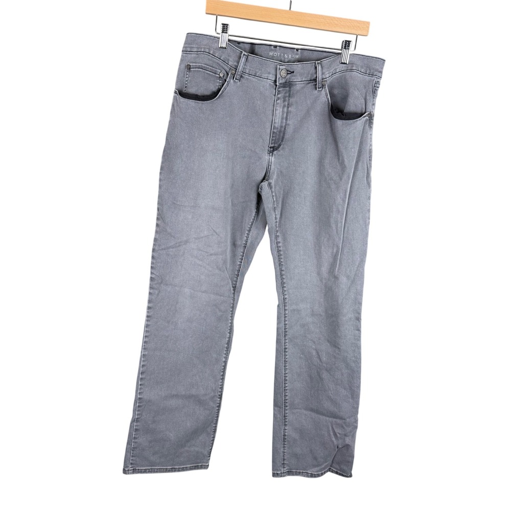 Mott & Bow Mens Gray Straight Leg Jeans Size 36x32 Stretch Denim Pants